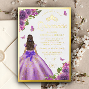 Lavender Floral Dress Butterfly Quinceanera Gold