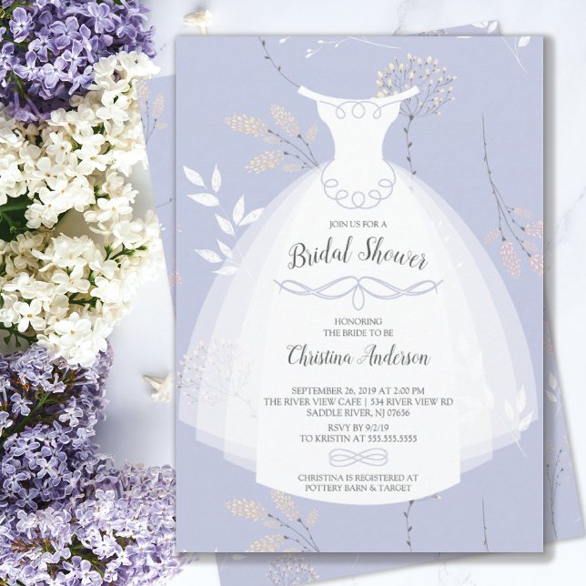 Lavender Floral Elegance Bride Gown Bridal Shower Invitation (Creator Uploaded)