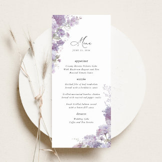 Lavender Floral Elegant Wedding Reception Dinner Menu