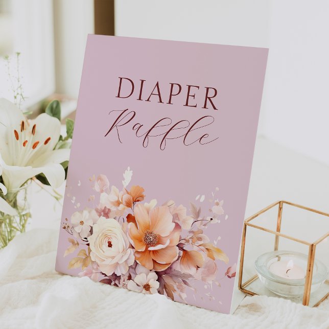 Lavender Floral Fall Baby Shower Diaper Raffle Pedestal Sign (Creator Uploaded)