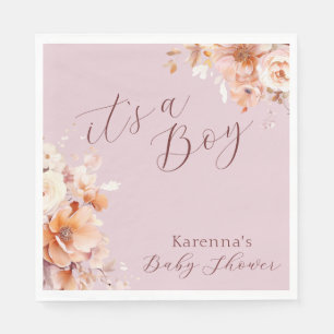Lavender Floral Fall It's a Boy Baby Shower Napkin