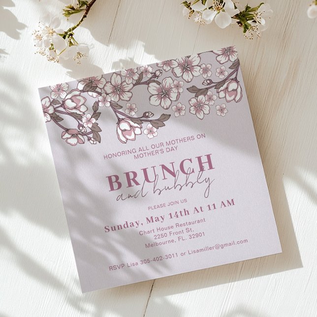 Lavender Floral Fête des Mères Brunch Invitation (Brunch & Bubbly Invite)