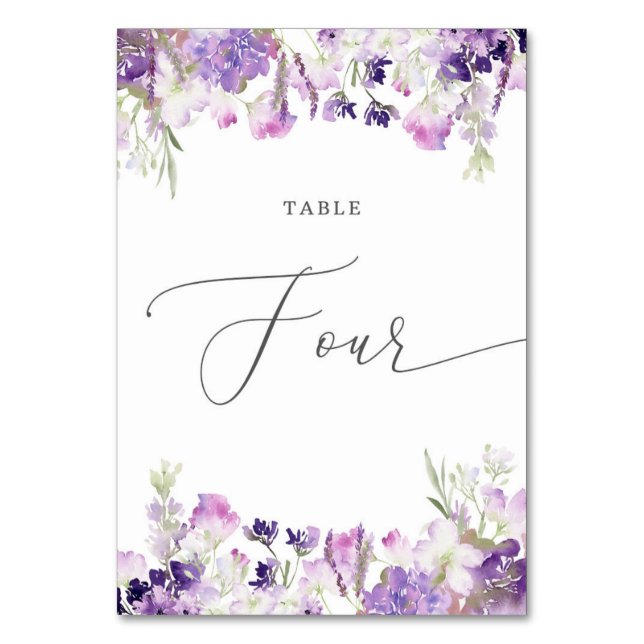 Lavender floral Four Table Number (Front)