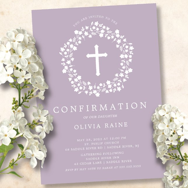 Lavender Floral Girl First Confirmation Invitation (Creator Uploaded)