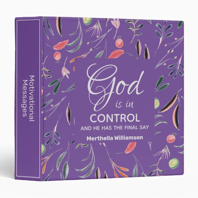 Lavender Floral GOD IS IN CONTROL Custom Binder (Front/Spine)