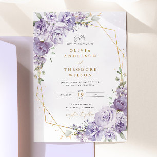 Lavender Floral Gold Geometric Wedding Invitation
