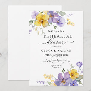 Lavender Floral Golden Yellow Rehearsal Dinner Invitation