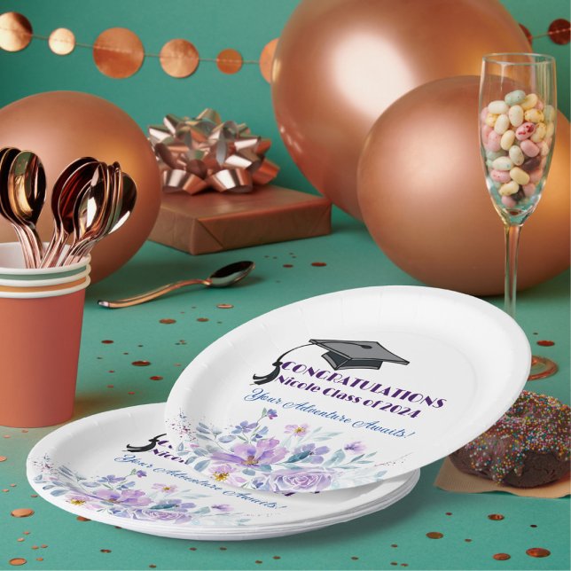 Lavender Floral Graduation  Paper Plate (Creator Uploaded)