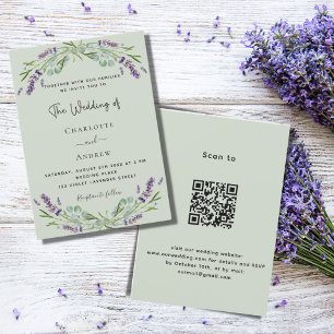 Lavender floral greenery sage green QR wedding Invitation