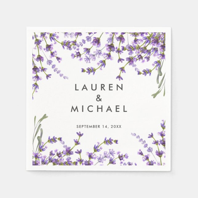 lavender floral greenery wedding napkins (Front)