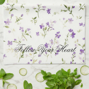 Lavender Floral Heart Kitchen Towel