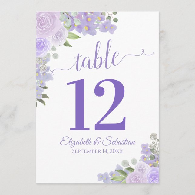Lavender Floral Mariage Numéro de table Carte Gran (Devant)