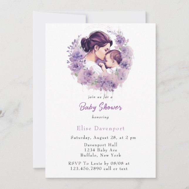 Lavender Floral Mommy and Me Girl Baby Shower  Invitation (Front)