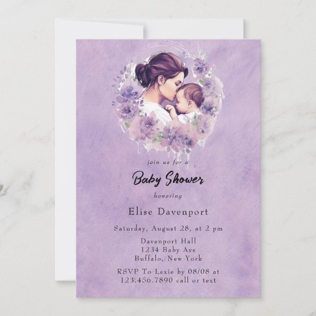Lavender Floral Mommy and Me Girl Baby Shower  Invitation (Front)