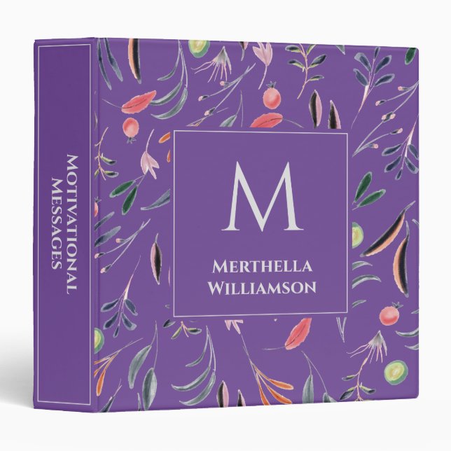 Lavender Floral MONOGRAM Custom Personalized Binder (Front/Spine)