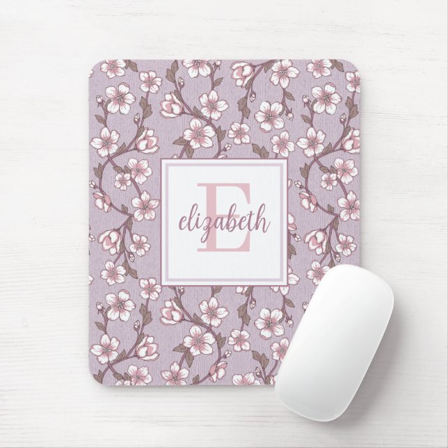 Lavender Floral Monogram Mouse Pad (With Mouse)