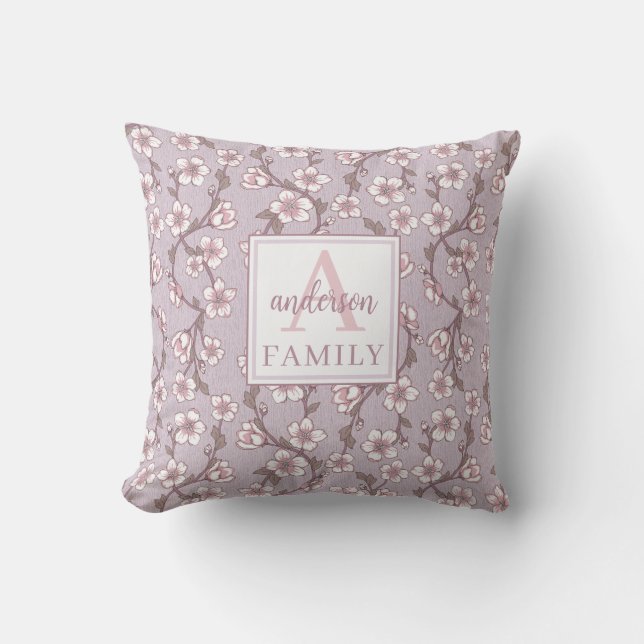 Lavender Floral Monogram Outdoor Pillow (Front)