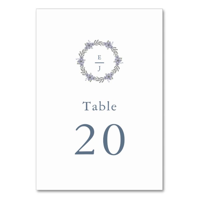Lavender Floral Monogram Wedding Table Number (Front)
