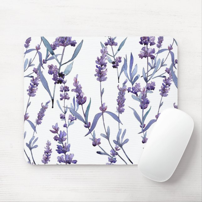 Lavender Floral On White  Mouse Pad (With Mouse)