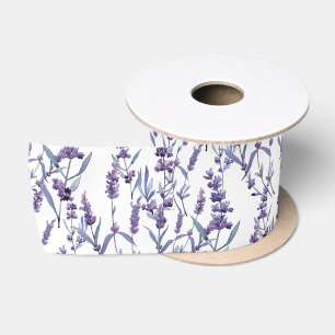 Lavender Floral On White Satin Ribbon