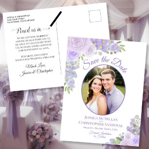 Lavender Floral Oval Photo Wedding Save the Date Announcement Postcard