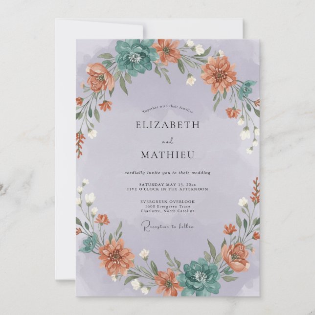 Lavender Floral Painterly Flourish Wedding Invitation (Front)