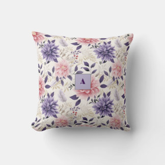 Lavender floral  pattern monogram throw pillow