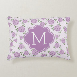 Lavender Floral Pattern Monogrammed Decorative Pillow
