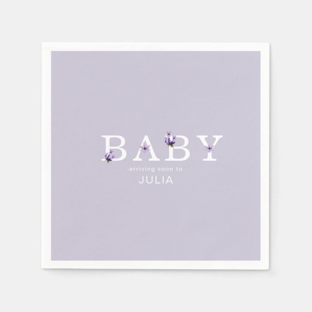 Lavender Floral Personalized Baby Shower Cocktail Napkin (Front)