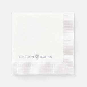 Lavender Floral Personalized Names Wedding Napkin