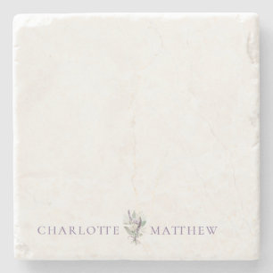 Lavender Floral Personalized Names Wedding Stone Coaster