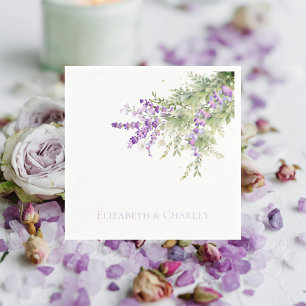 Lavender Floral Personalized Wedding Cocktail Napkin