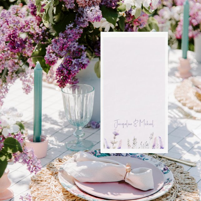 Lavender Floral Personalized Wedding  Napkin (Creator Uploaded)