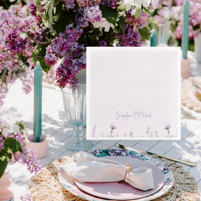 Lavender Floral Personalized Wedding  Napkin (Creator Uploaded)