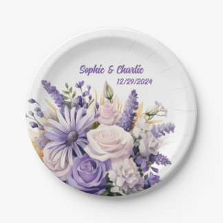 Lavender Floral Personalized Wedding Plates