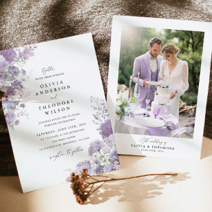 Lavender Floral Photo Back Elegant Wedding Invitation