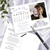 Lavender Floral Photo & Calendar Save the Date 
