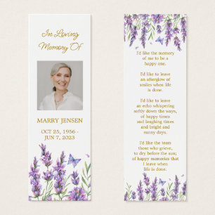 Lavender Floral Photo Funeral Memorial Bookmark