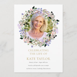 Lavender Floral Photo Funeral Order Of Service Program