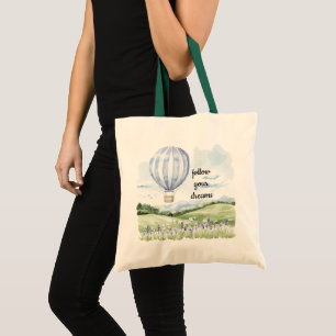 Lavender Floral Purple White Hot Air Balloon Tote Bag