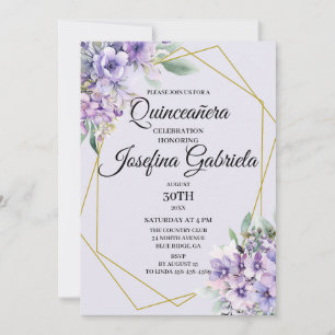 Lavender floral Quinceañera Invitation
