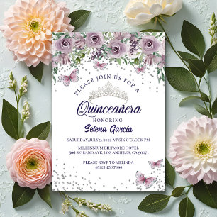 Lavender Floral Quinceañera Invitation   Elegant B