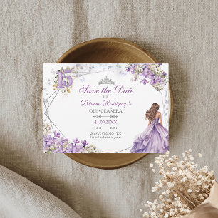 Lavender Floral Quinceañera Save the Date Card