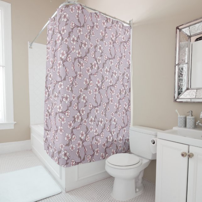 Lavender Floral Shower Curtain – Soft Botanical  (In Situ)