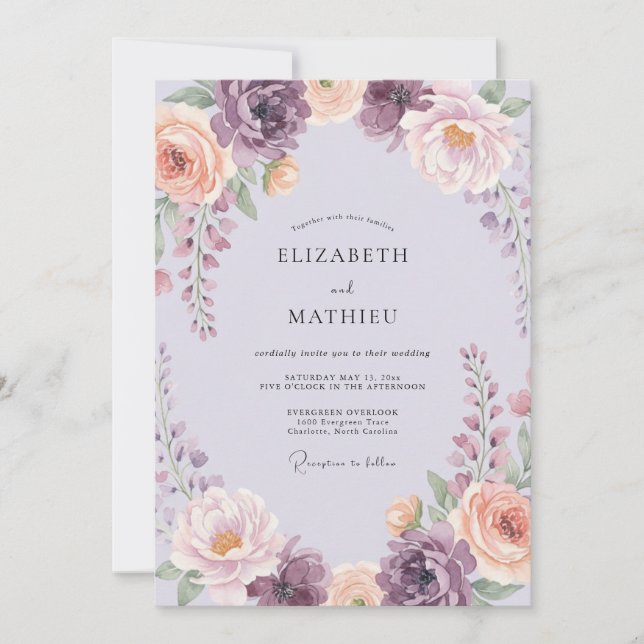 Lavender Floral Swirl Wedding Invitation (Front)