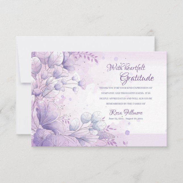Lavender Floral Sympathy Thank You Card (Front)