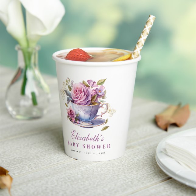 Lavender Floral Tea Cup Baby Shower Paper Cups (Insitu)