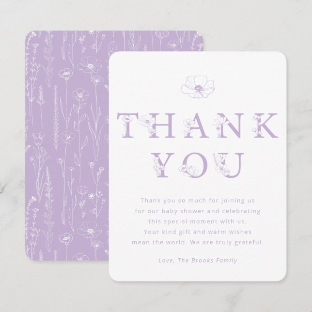 Lavender Floral Thank You Card | Baby Shower (Front/Back)
