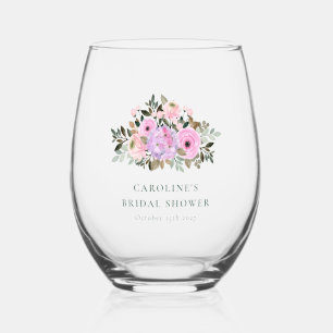 Lavender Floral Watercolor Bridal Shower Custom Stemless Wine Glass