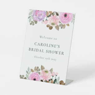 Lavender Floral Watercolor Bridal Shower Welcome  Pedestal Sign